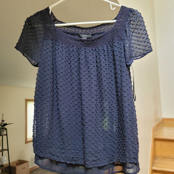 J.Crew Women's Navy Square Neck Size 4 Popcorn Blouse - Picture 1 of 5